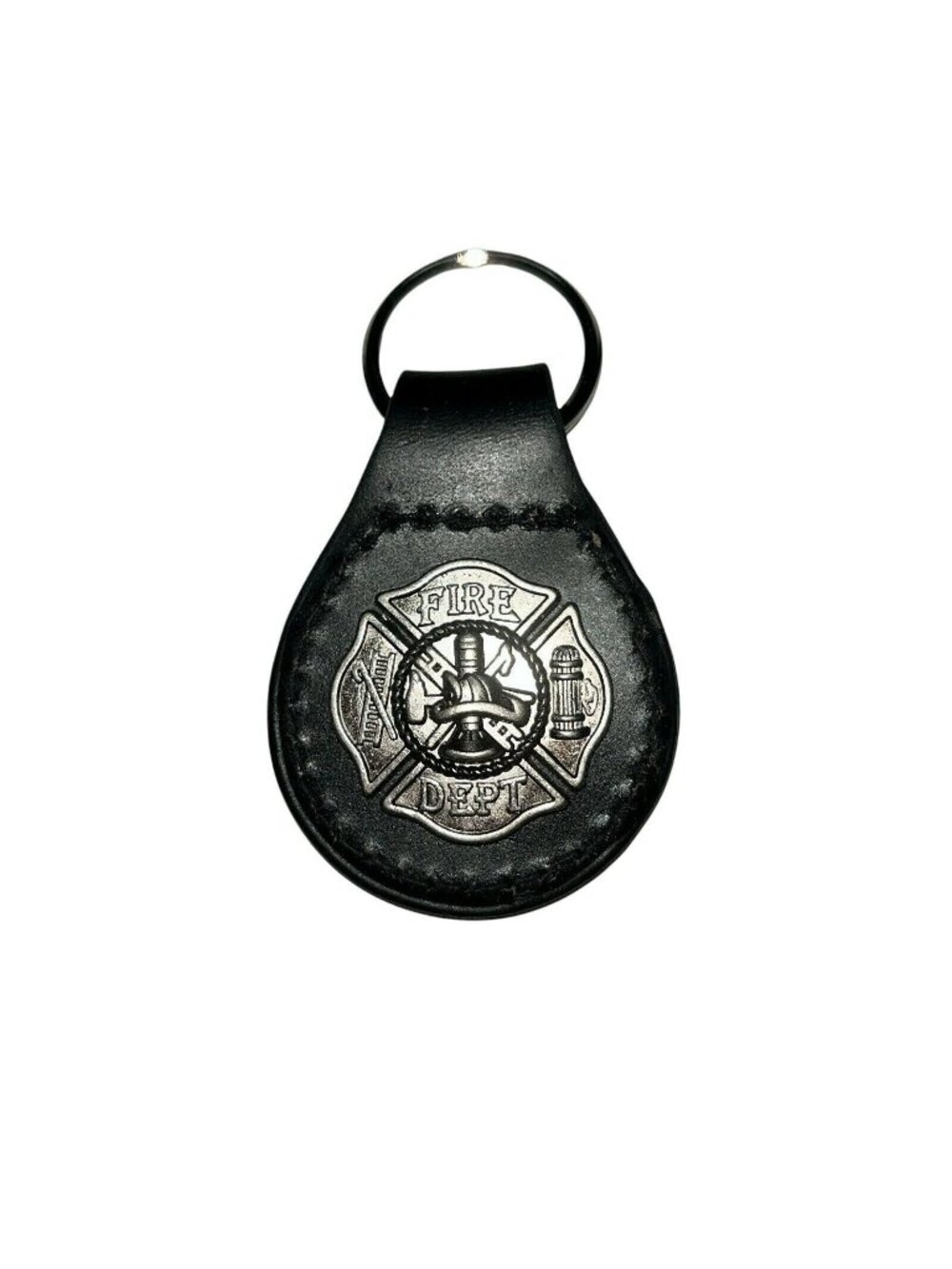 Black Leather Silver Firefighter Maltese Cross Concho Key Ring Chain NEW Unisex